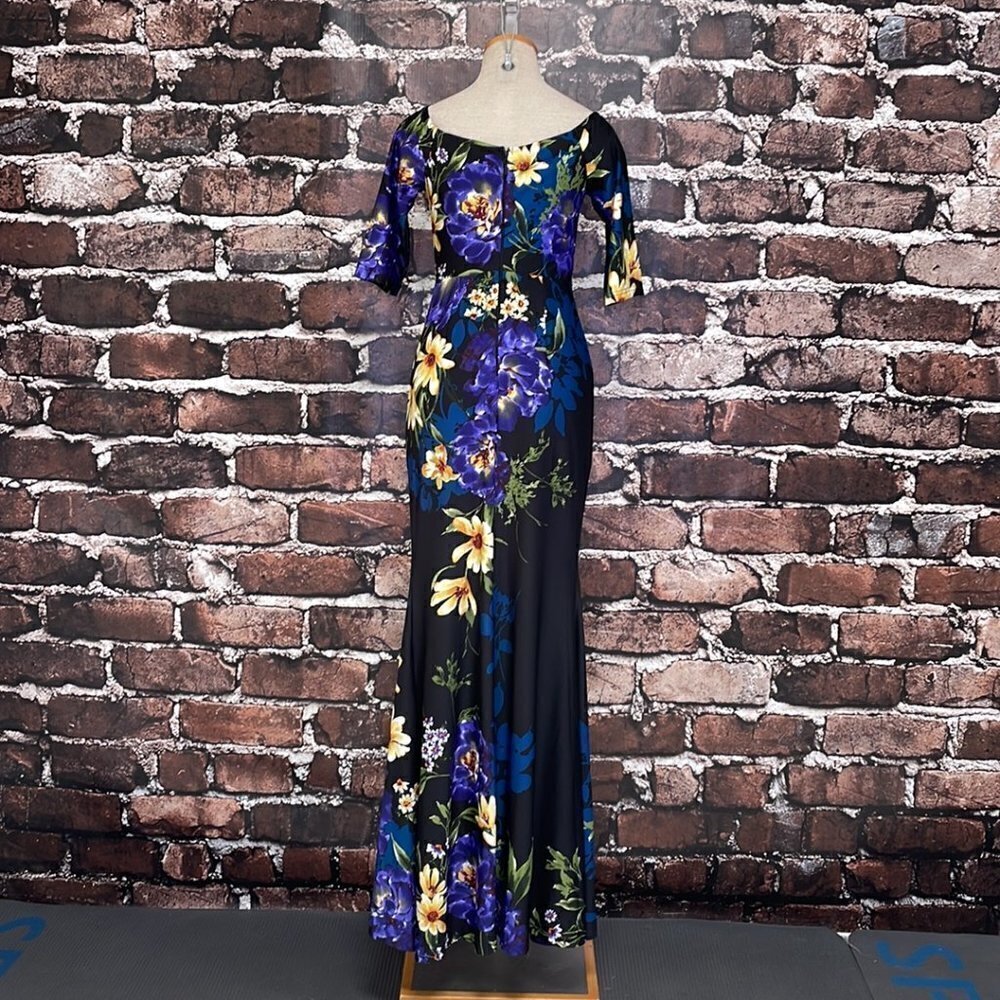 Soiéblu NWT Mermaid Gown V Neck Short Sleeve Dress Black Violet Size Small S - Picture 11 of 17